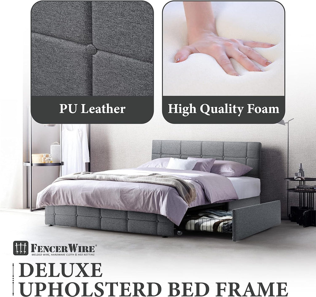 Queen Size Light Grey Upholstered Storage Bed Frame with 4 Drawers U940906