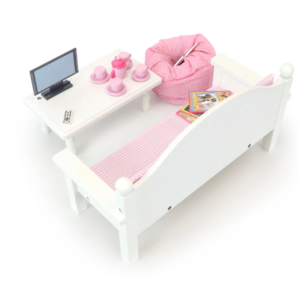 18" Dolls Wood Sofa & Coffee Table with Accessories V180404