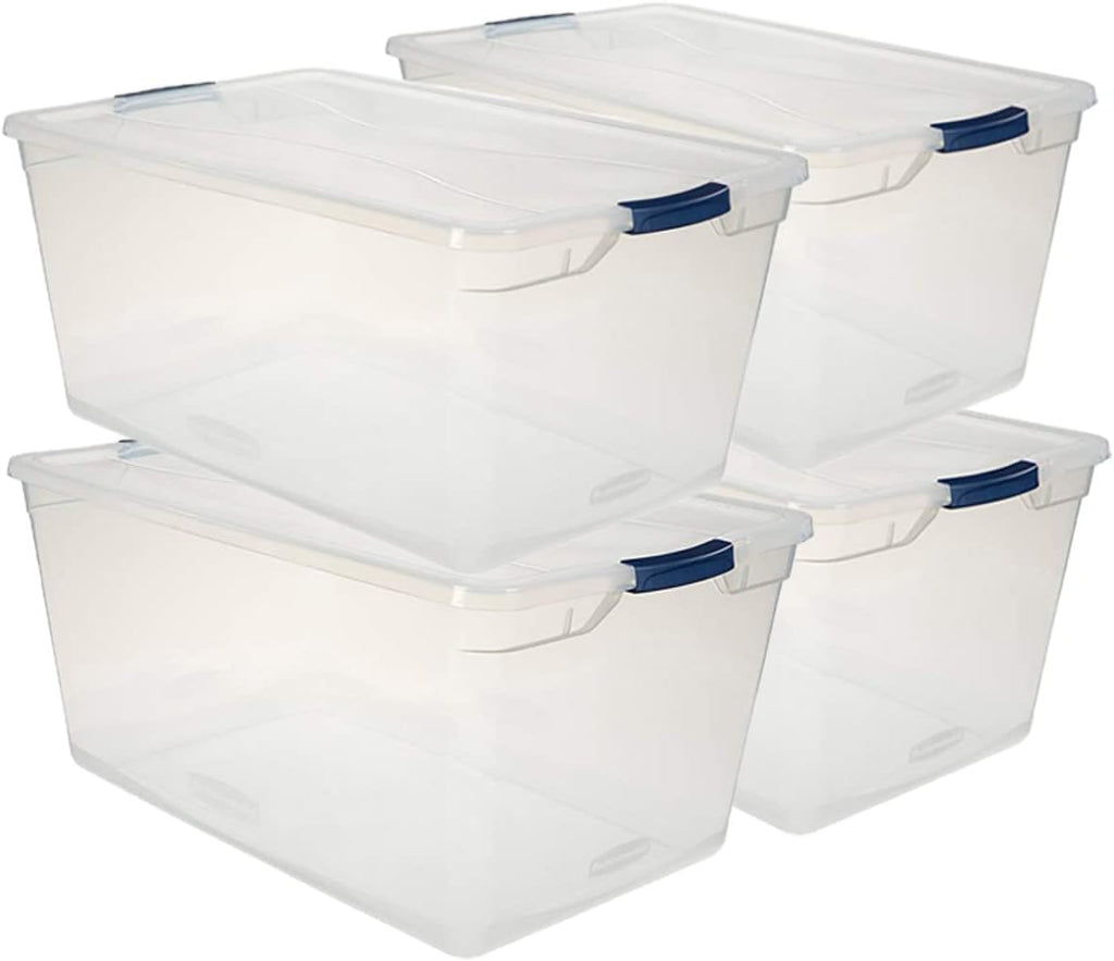 Clear 71 QT Pack of 4 Stackable Large Storage Containers with Latching Clear Lids L28234