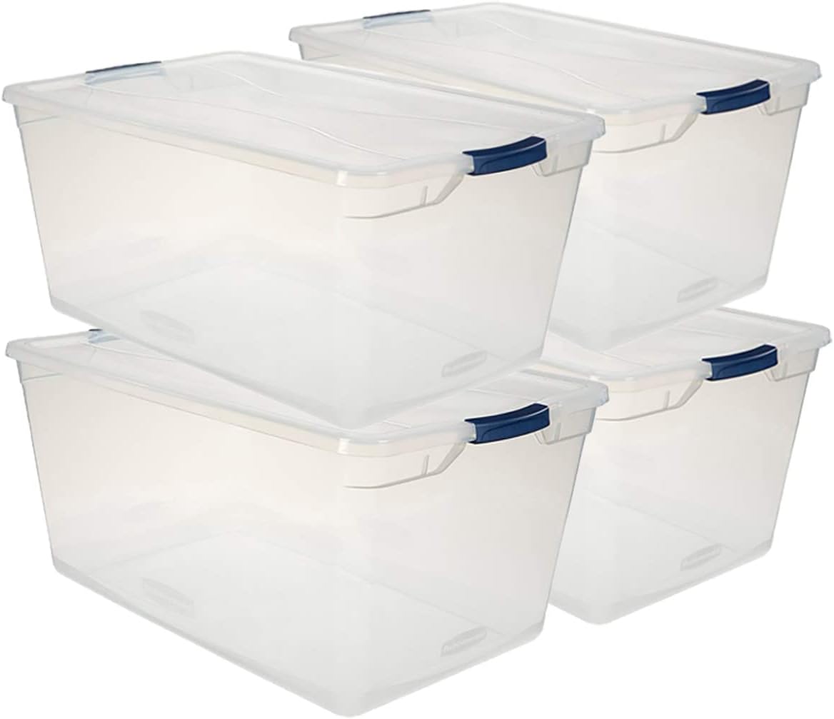 Clear 71 QT Pack of 4 Stackable Large Storage Containers with Latching Clear Lids L28234