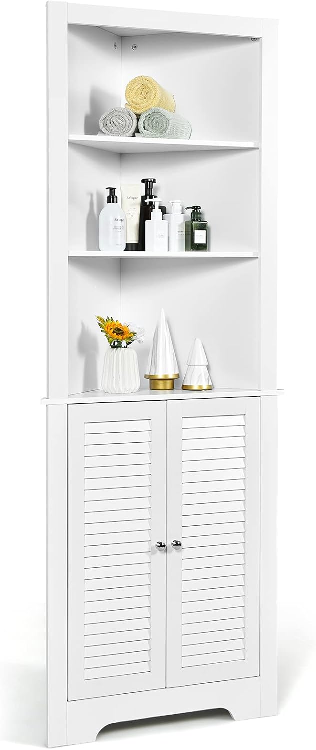 White 3 Shelf Corner Storage Cabinet G54891