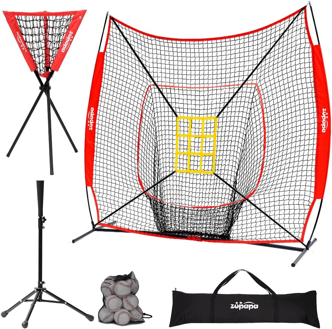7 X 7 Feet Baseball Softball Practice Net Set with Tee Caddy 12 Pack Baseballs K392