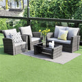 4 Pcs Brown Wicker Patio Conversation Sofa Set with Coffee Table B91999