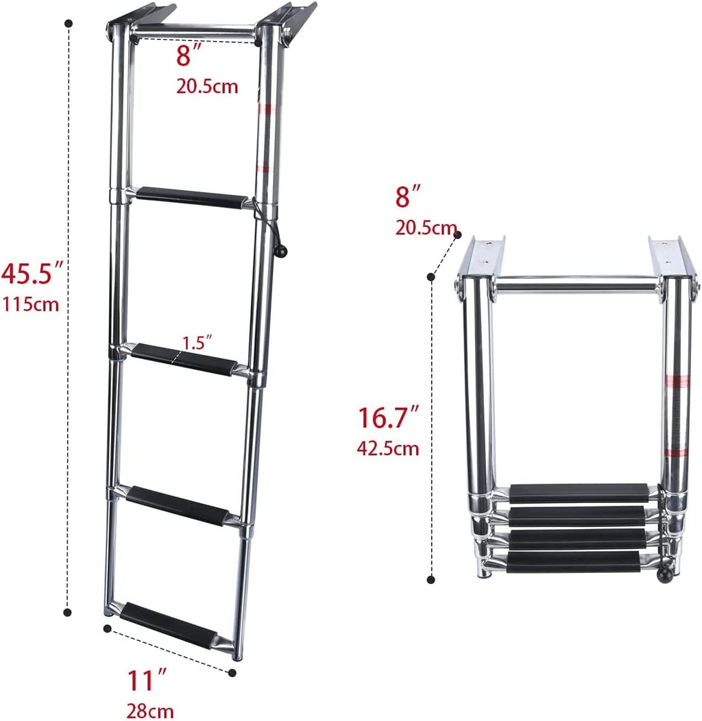 Folding 4 Step Stainless Steel Telescoping Boat Ladder Pack of 2 B9882