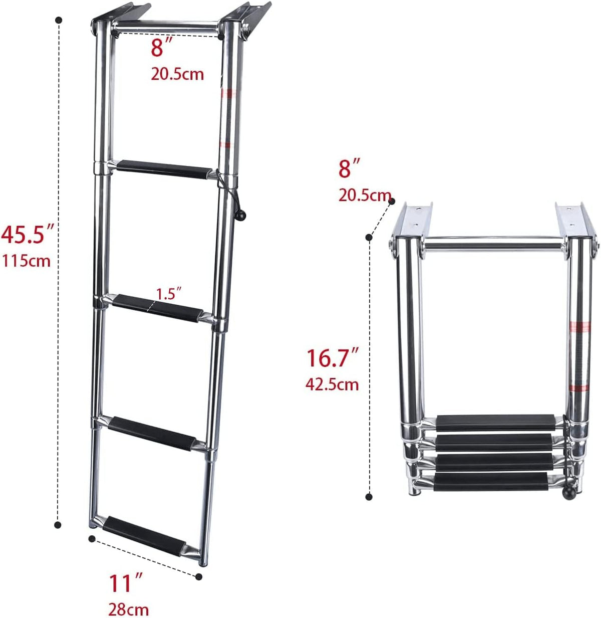 Folding 4 Step Stainless Steel Telescoping Boat Ladder Pack of 2 B9882