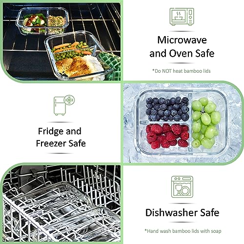 3 Pack Glass Meal Prep Containers with Bamboo Lids P384