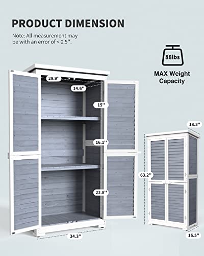 Outdoor Storage Cabinet with 3 Shelves, Double Lockable Wooden Garden Shed with Waterproof Roof C999482