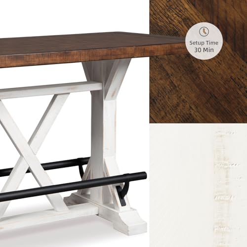 Rustic Farmhouse Counter Height Dining Table, Brown & White R5720