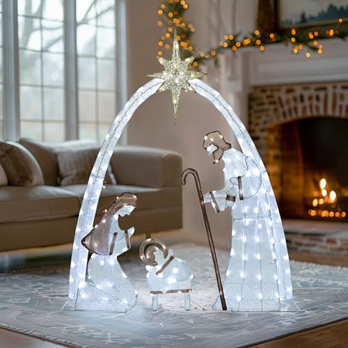5FT Pre-Lit Iridescent Nativity Scene with 150 LED Lights U901126