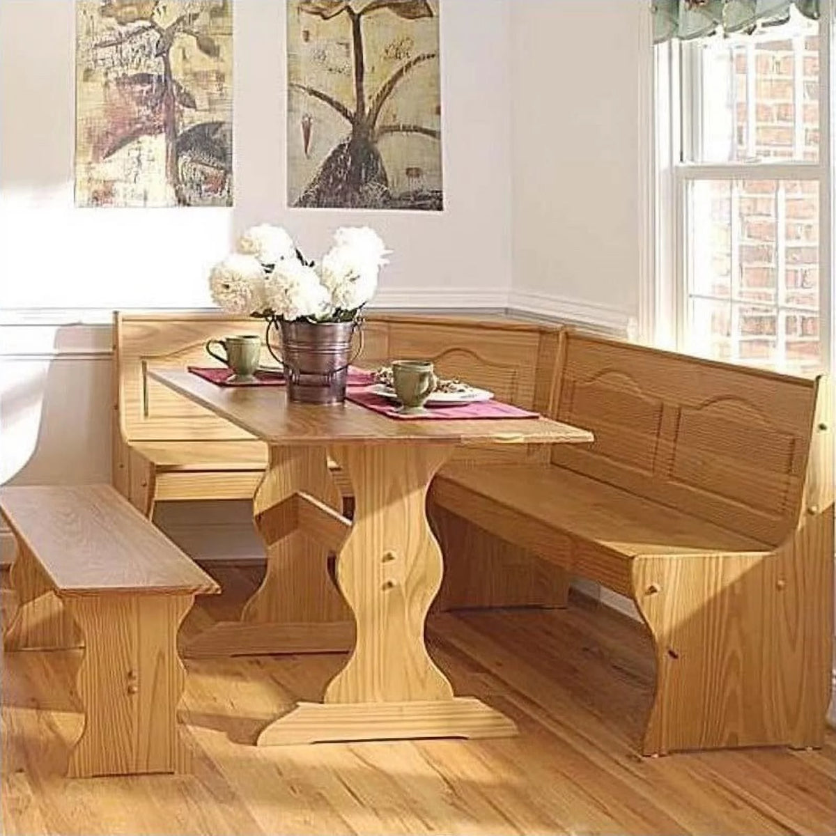 Natural Wood Corner Bench W41384