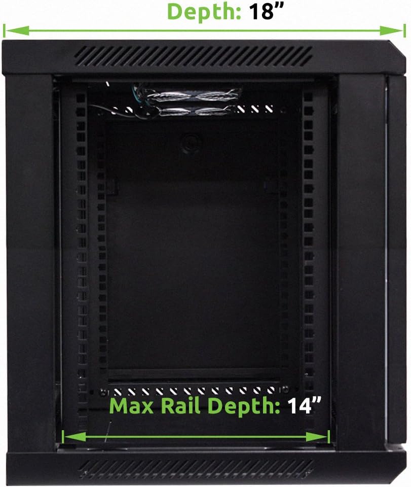 9U 19-Inch Server Network Rack with Locking Glass Door Black V808716