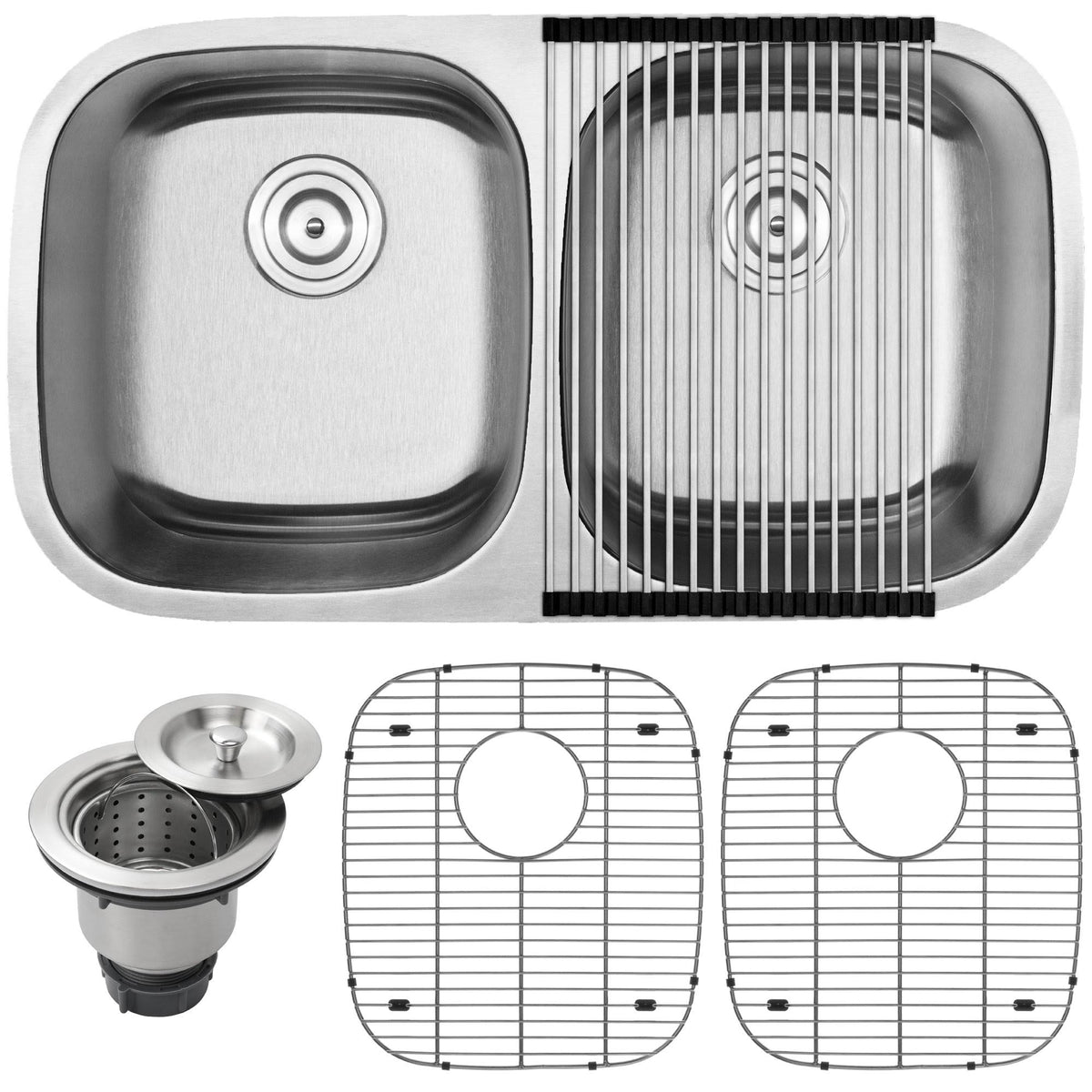 32 1/2" 16-Gauge Stainless Steel Undermount Double Basin Kitchen Sink P834