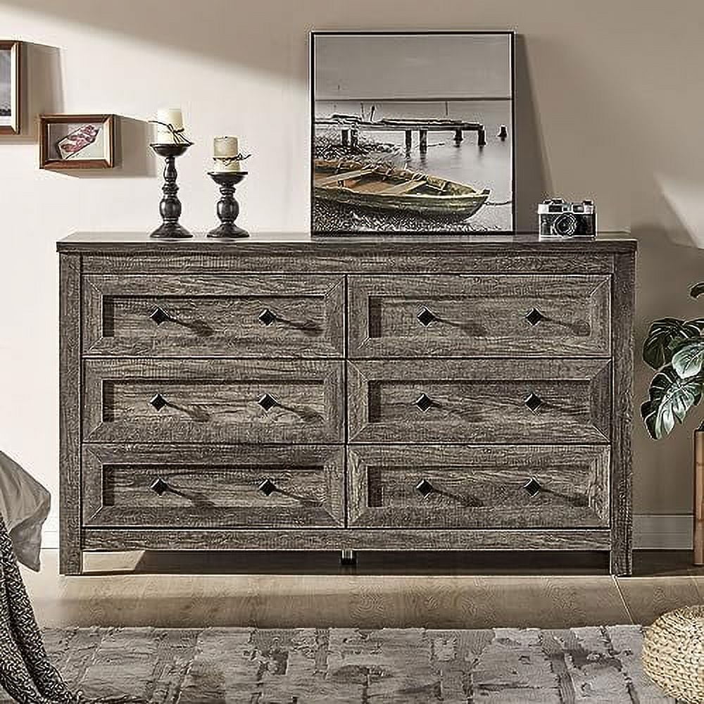 6 Drawer Wood Dresser Dark Oak B6701