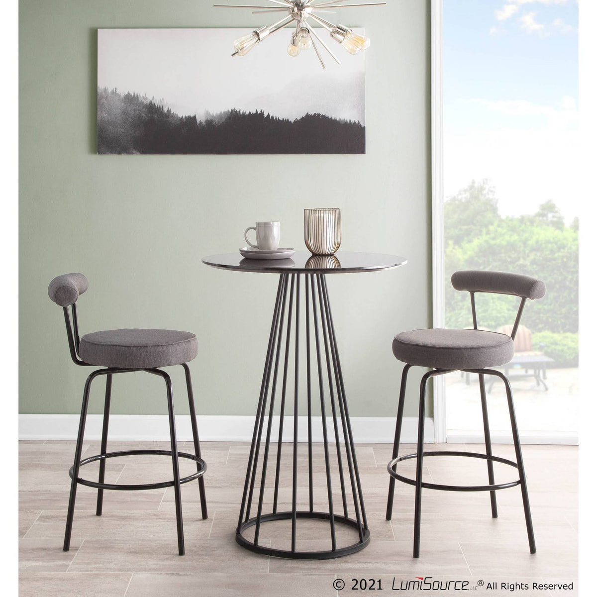 Black Steel Charcoal Fabric Counter Stool, Set of 2 C709209