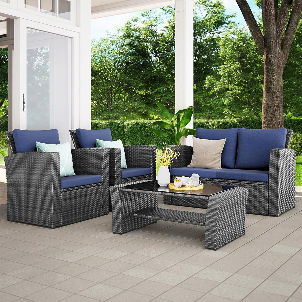 4 Pcs Brown Wicker Patio Conversation Sofa Set with Coffee Table B91999