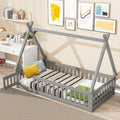 Twin Size Grey Wooden Floor Bed with Guardrail L353