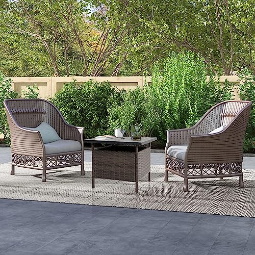 Outdoor Wicker Rattan Coffee Table with Umbrella Insert Hole O46822