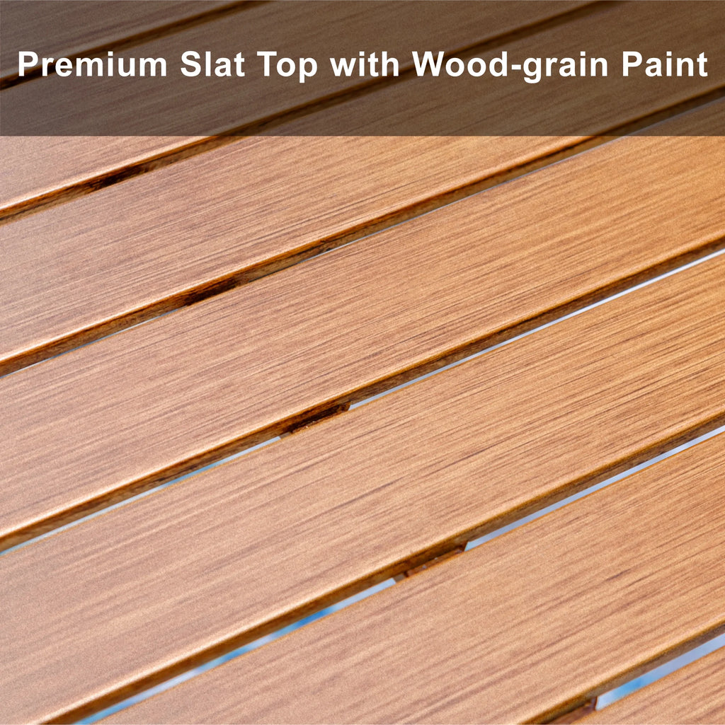 Rectangle Outdoor Dining Table Steel Frame Wood Grain Top D1790