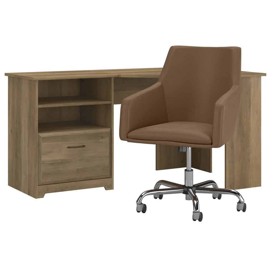 Heather Gray Corner Desk with Leather Box Chair U7800