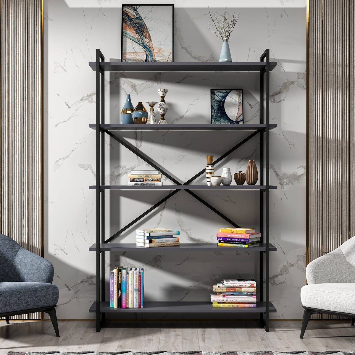 Modern Bookcase Anthracite Gold Y46245