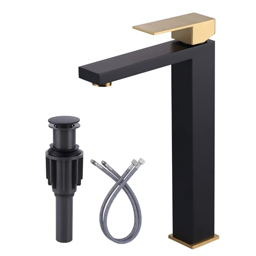 Matte Black Single Handle Vessel Sink Faucet with Pop Up Drain Y848