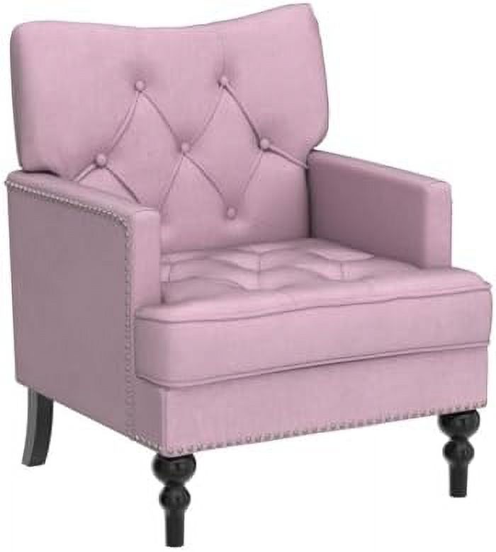 Tufted Velvet Club Chair with Wooden Legs L208766