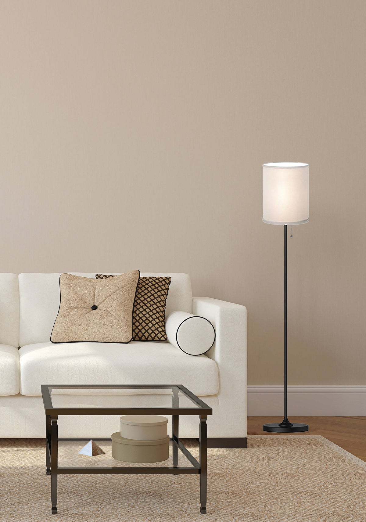 56.5" Shaded Floor Lamp with White Fabric Shade P32565