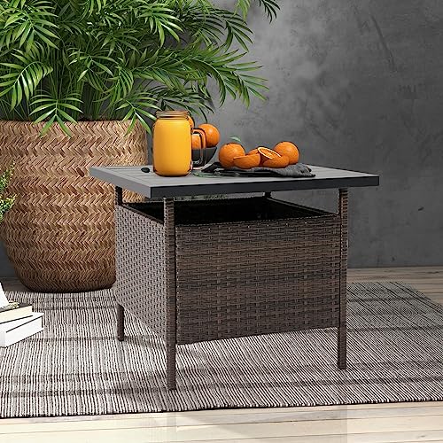 Outdoor Wicker Rattan Coffee Table with Umbrella Insert Hole O46822