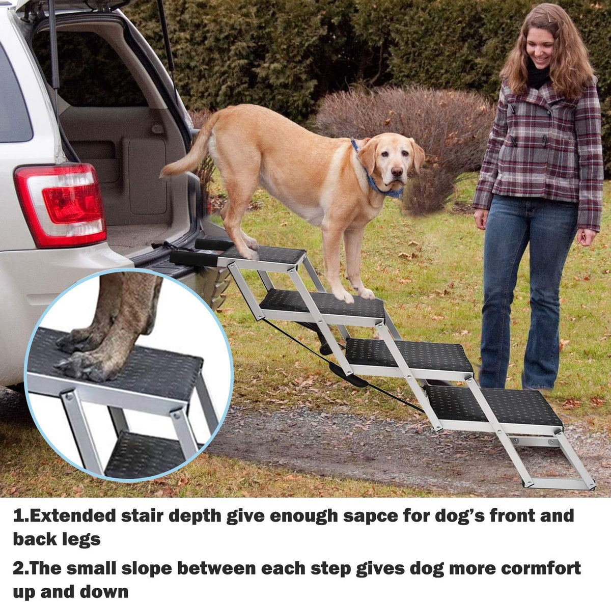 Folding Aluminum Dog Ramp for Cars, 4 Steps Y72627