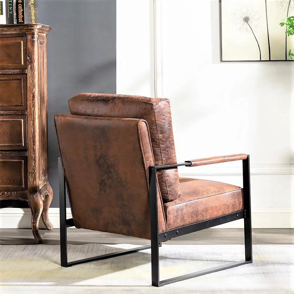 Brown PU Microfiber Upholstery Metal Arms Chair B2799