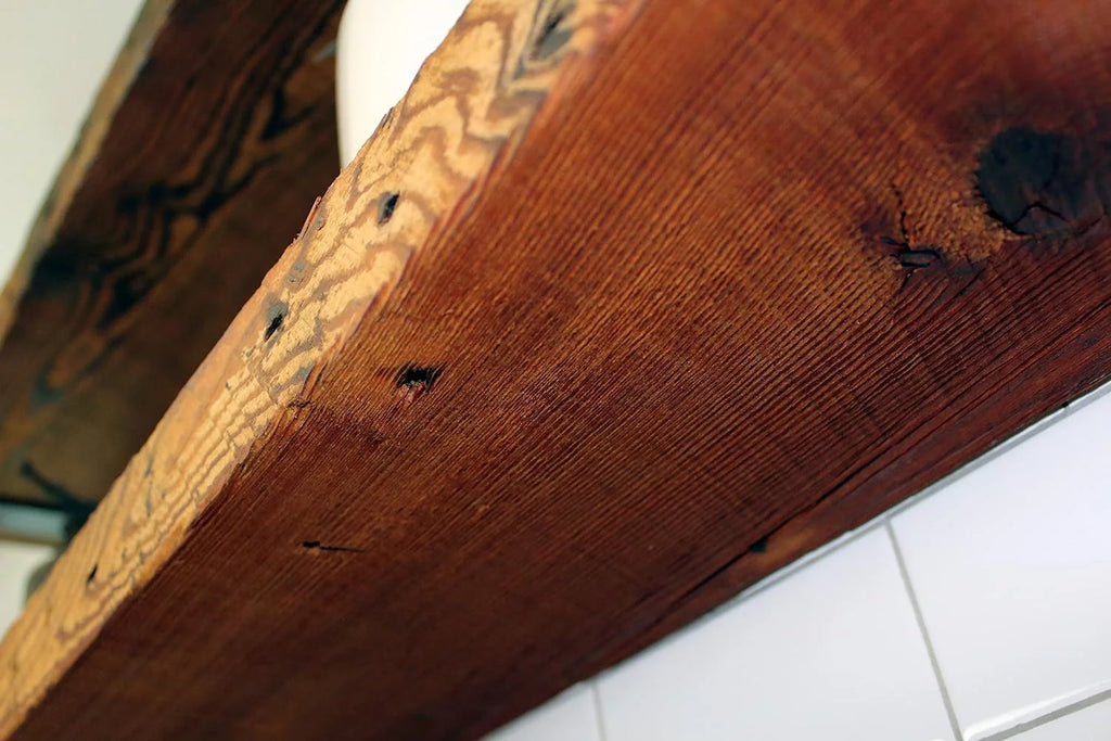 Reclaimed Wood Mantel Shelf with Steel Angle Brackets Q469251