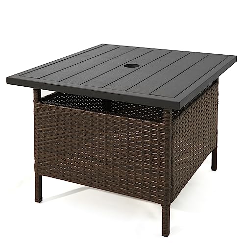 Outdoor Wicker Rattan Coffee Table with Umbrella Insert Hole O46822