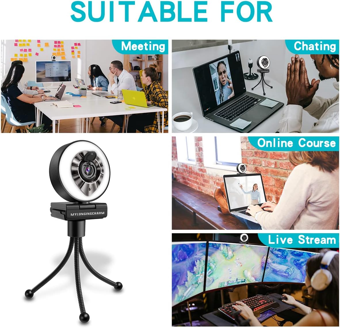 1080P Webcam with Microphone and Light W288597