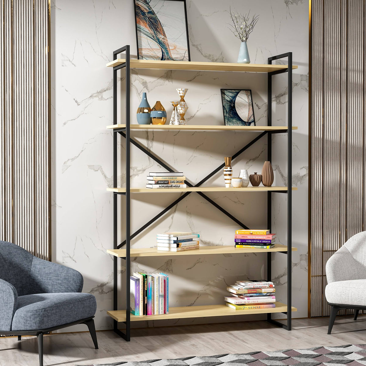 Modern Bookcase Anthracite Gold Y46245