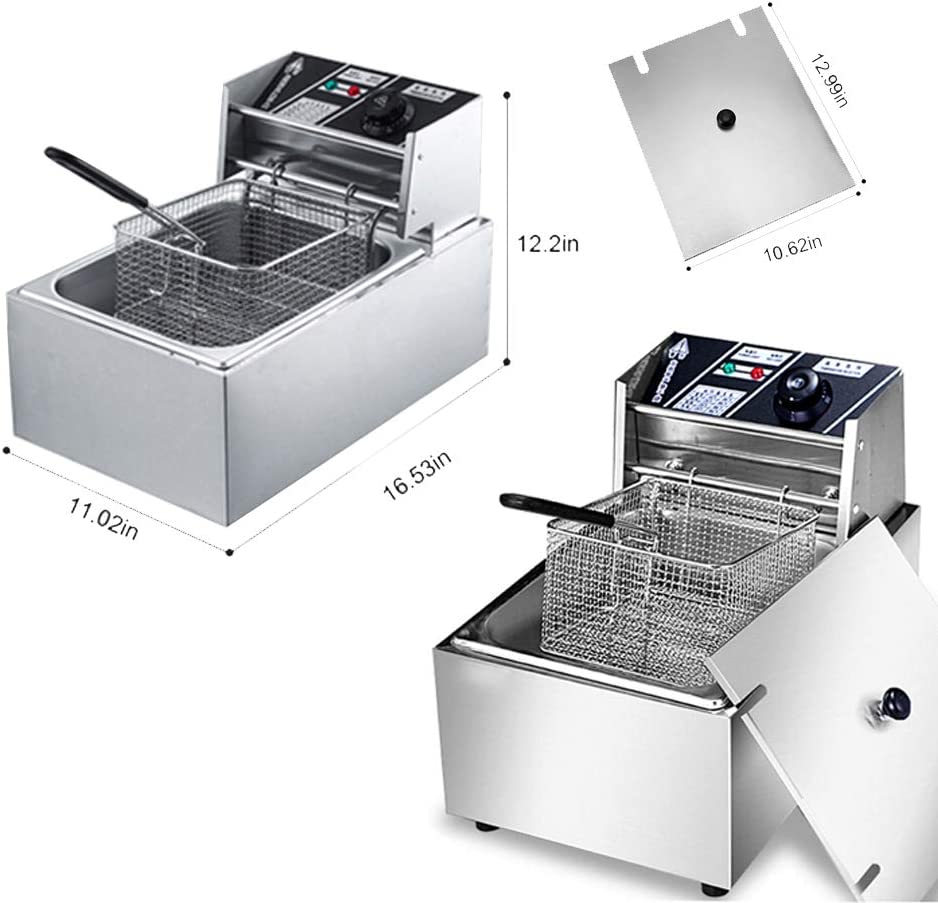 6 L Stainless Steel Electric Deep Fryer with Basket and Lid V23044