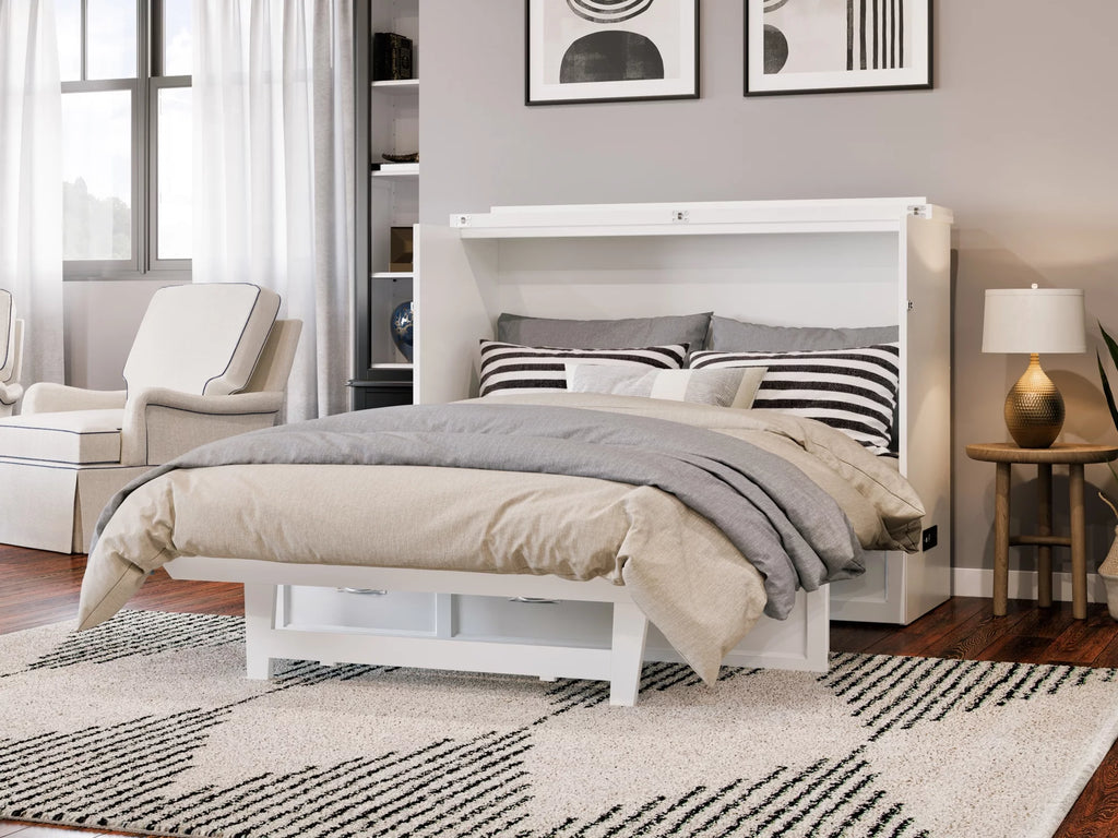 White Solid Wood Murphy Bed Chest with Mattress Q71419