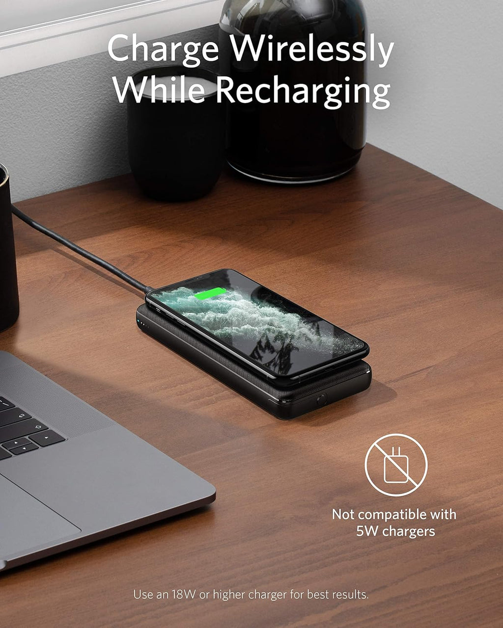 10,000 mAh Wireless Portable Charger with Qi-Certified 10W Wireless Charging and 18W USB-C Quick Charge E45948