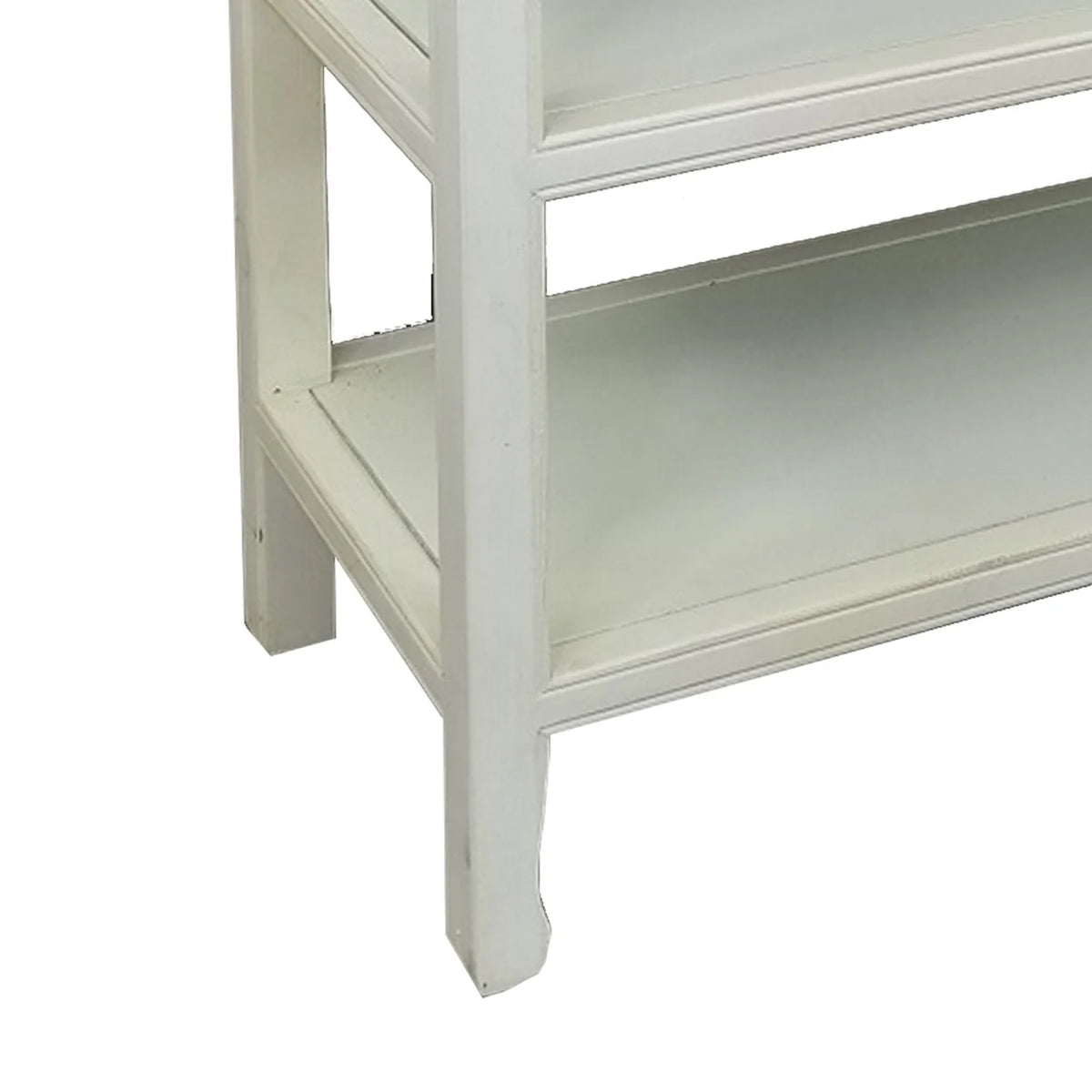 34 Inch White Wood Console Table with 3 Drawers and 2 Shelves O457