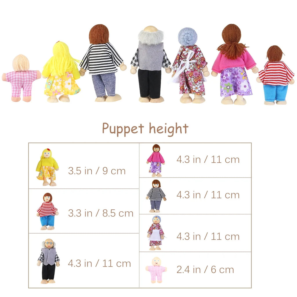 7pcs Wooden Dolls Pretend Play Set Figure Toy H17466