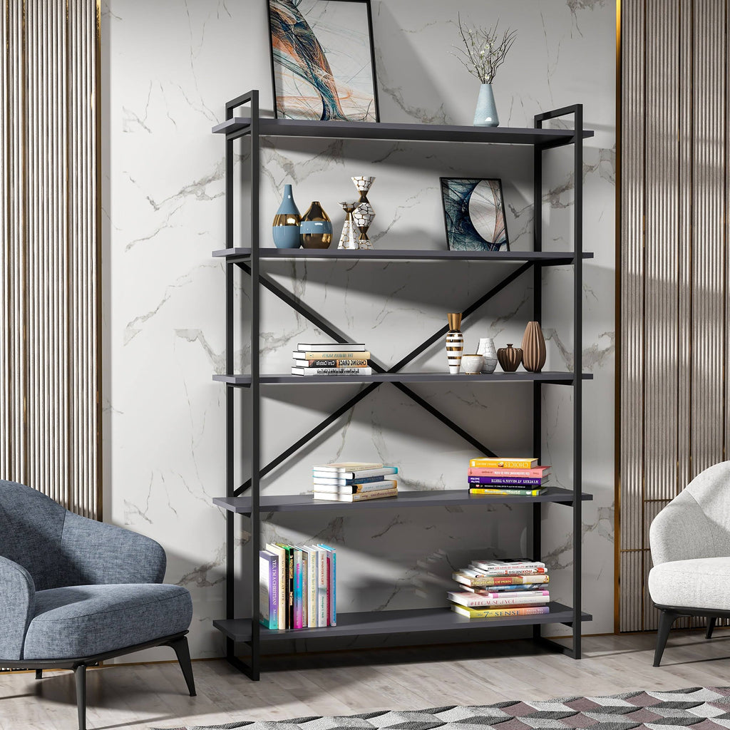 Modern Bookcase Anthracite Gold Y46245