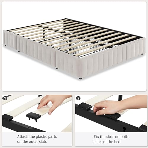 Beige Queen Upholstered Platform Bed Frame with 3 Storage Drawers L66232