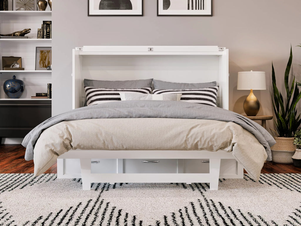 White Solid Wood Murphy Bed Chest with Mattress Q71419