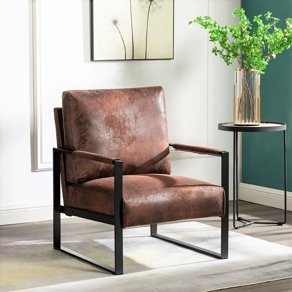 Brown PU Microfiber Upholstery Metal Arms Chair B2799