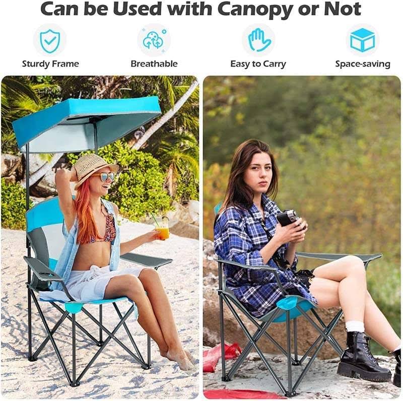 Turquoise Folding Camping Canopy Chair with Cup Holder Cooler K154