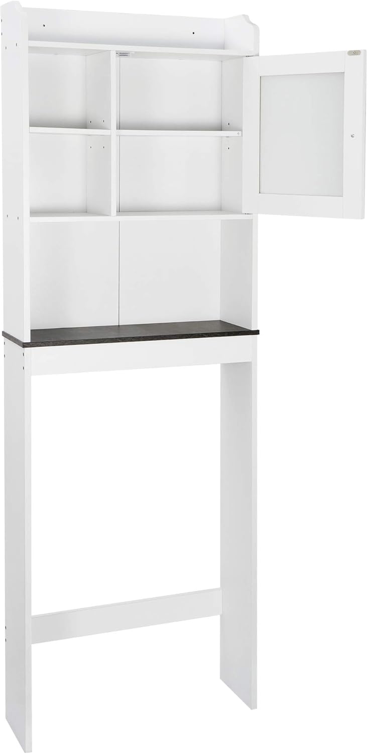 White 4-Tier Over The Toilet Storage Cabinet with Adjustable Shelves and Tempered Glass Door I913