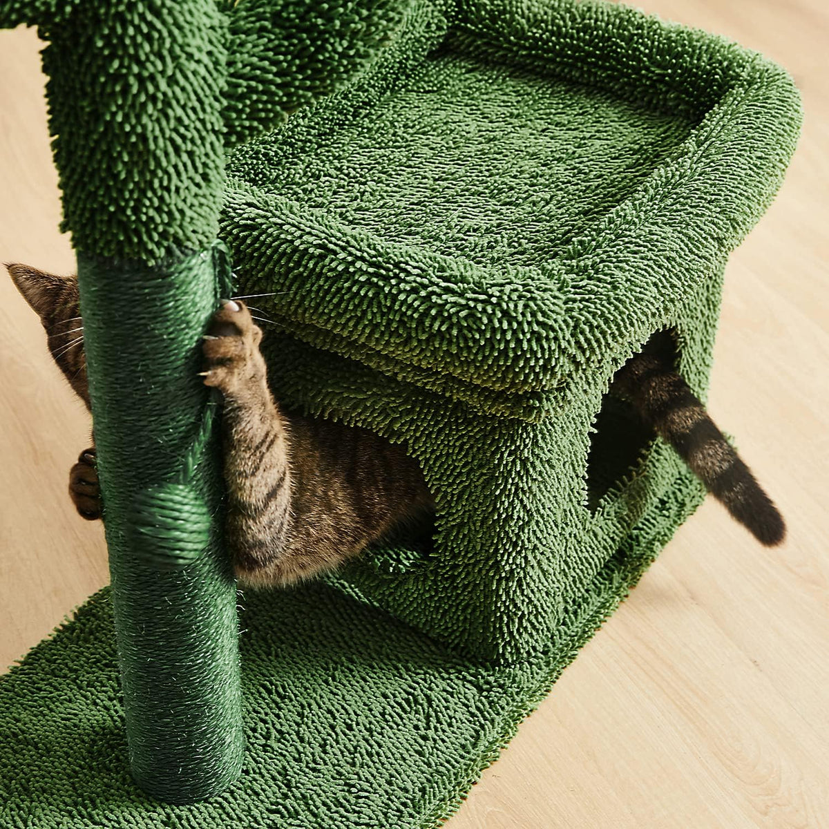 Green Cat Scratching Post Kitty Condo with Dangling Ball U27459