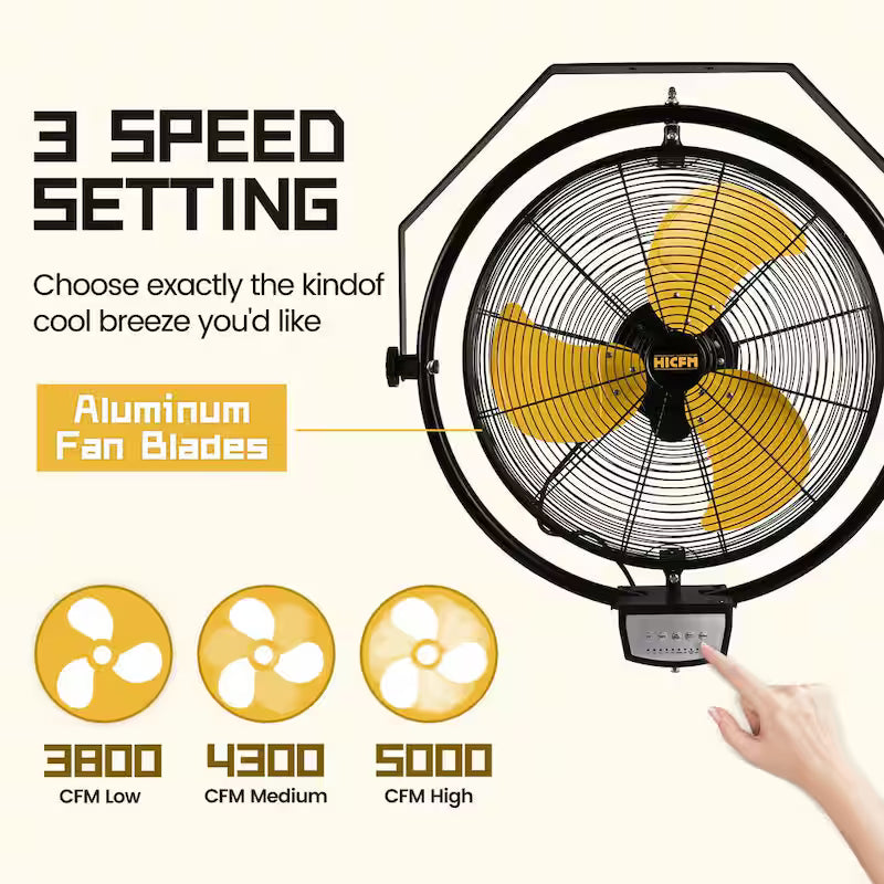 Yellow 3-Speeds Wall Fan with Remote Control S98139