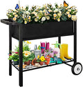 Black Raised Planter Bed Box with Legs on Wheels V14934