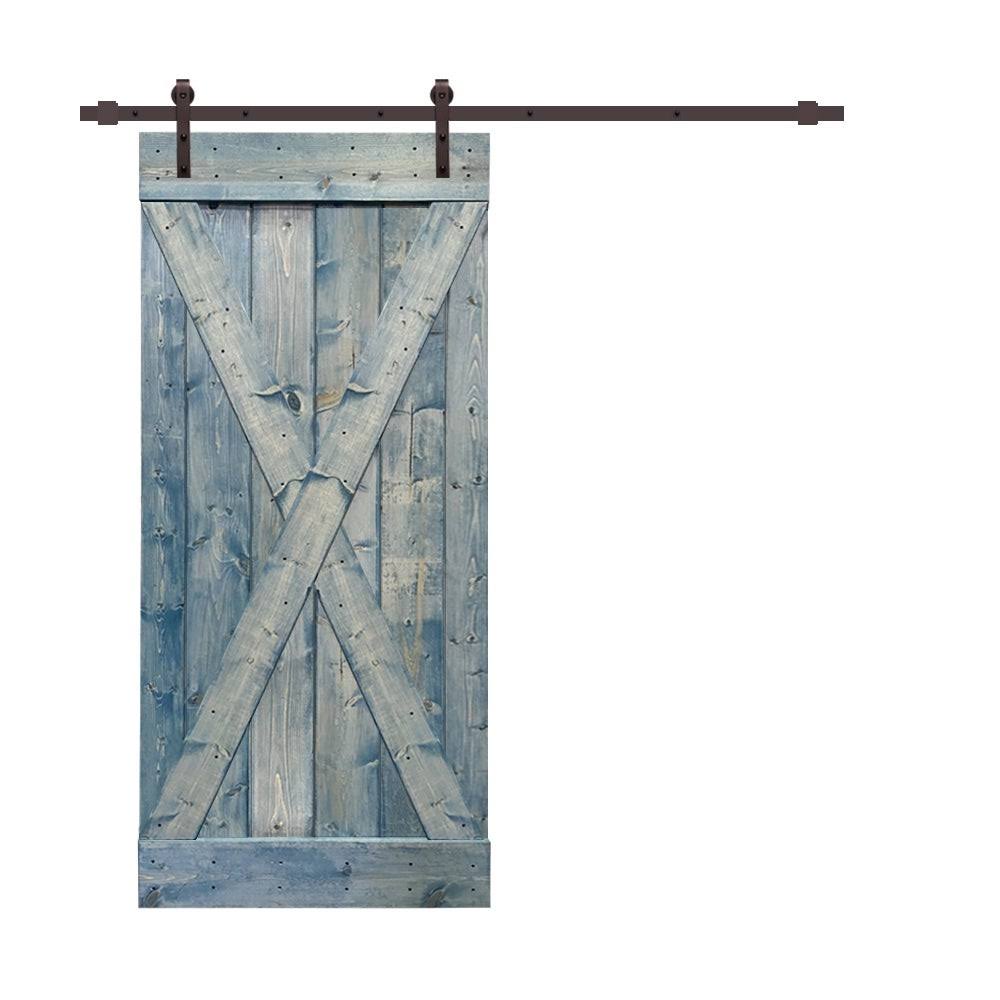84 in. Walnut Stained Wood Interior Sliding Barn Door with Hardware Kit M772