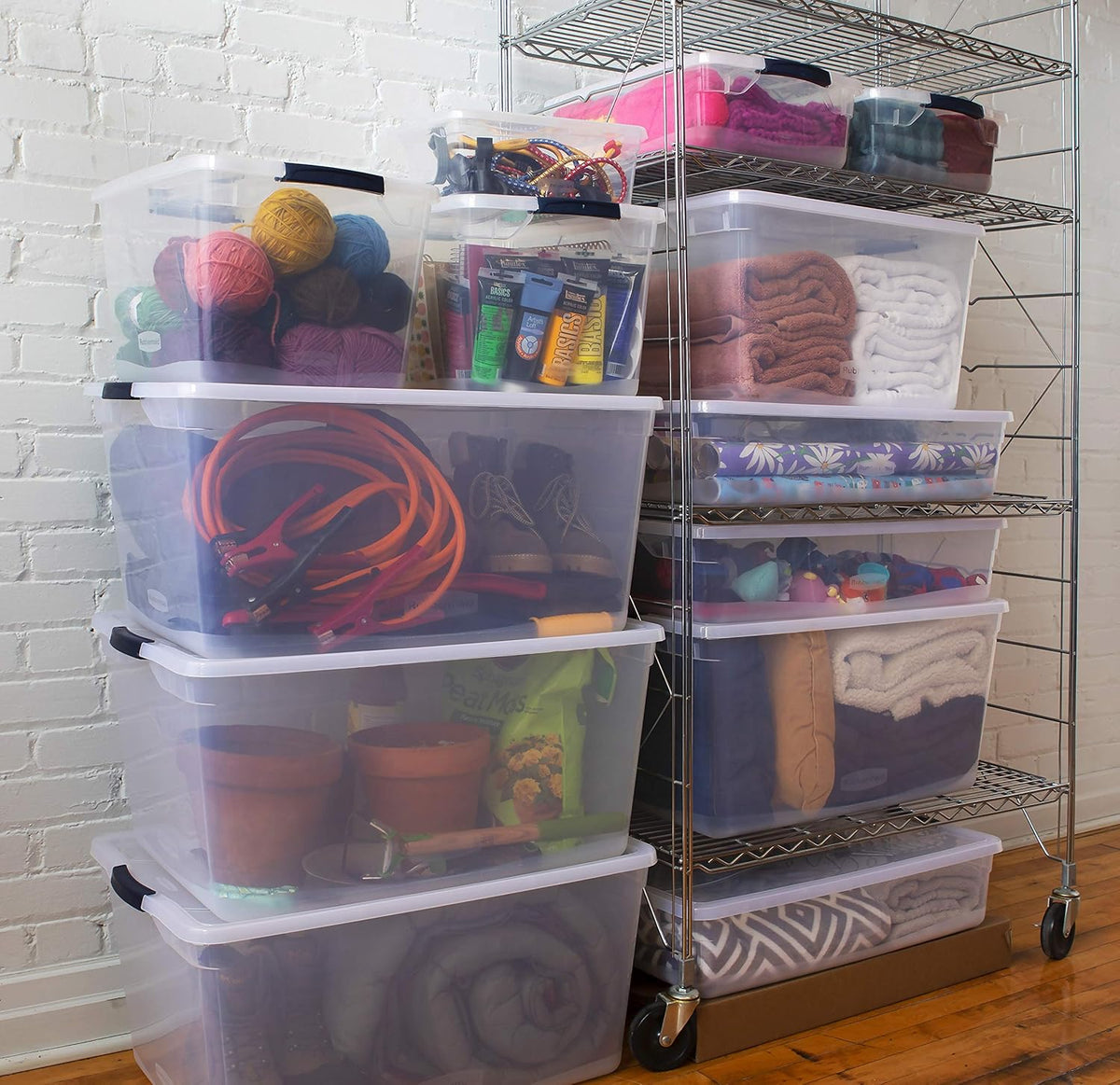 Clear 71 QT Pack of 4 Stackable Large Storage Containers with Latching Clear Lids L28234